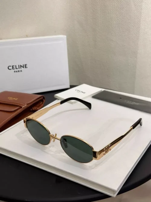 CELINE TRIOMPHE SUNGLASSES CL40235U 30N GOLD w/GREEN LENS