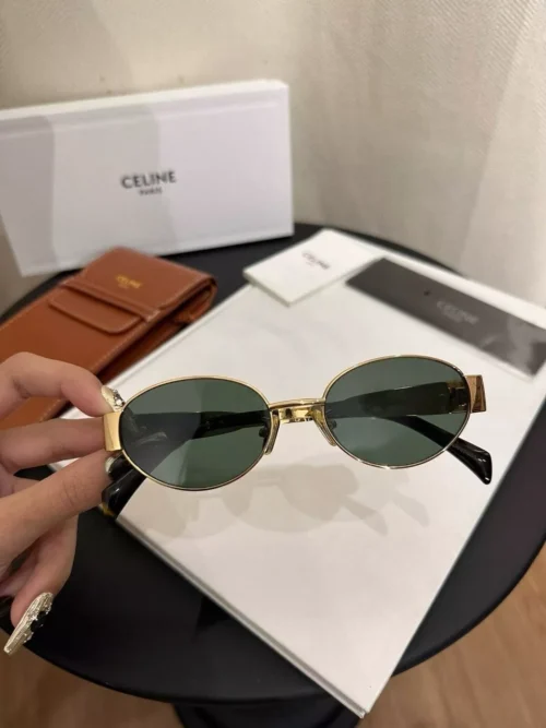 CELINE TRIOMPHE SUNGLASSES CL40235U 30N GOLD w/GREEN LENS - Image 7